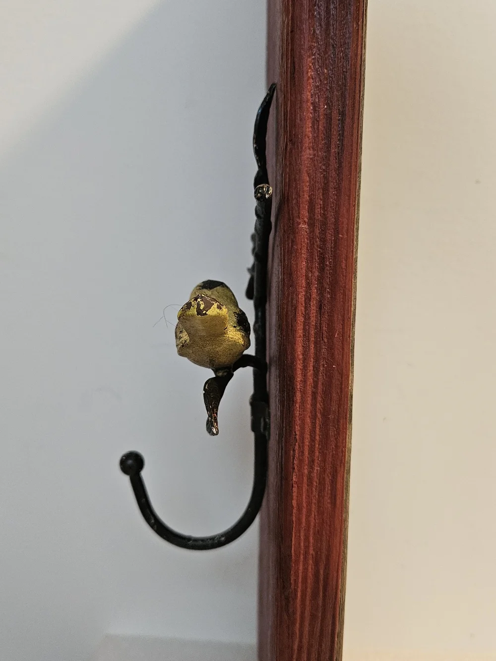 Yellow Bird Wall Hook on Rustic Red Wood - Home Wall Decor